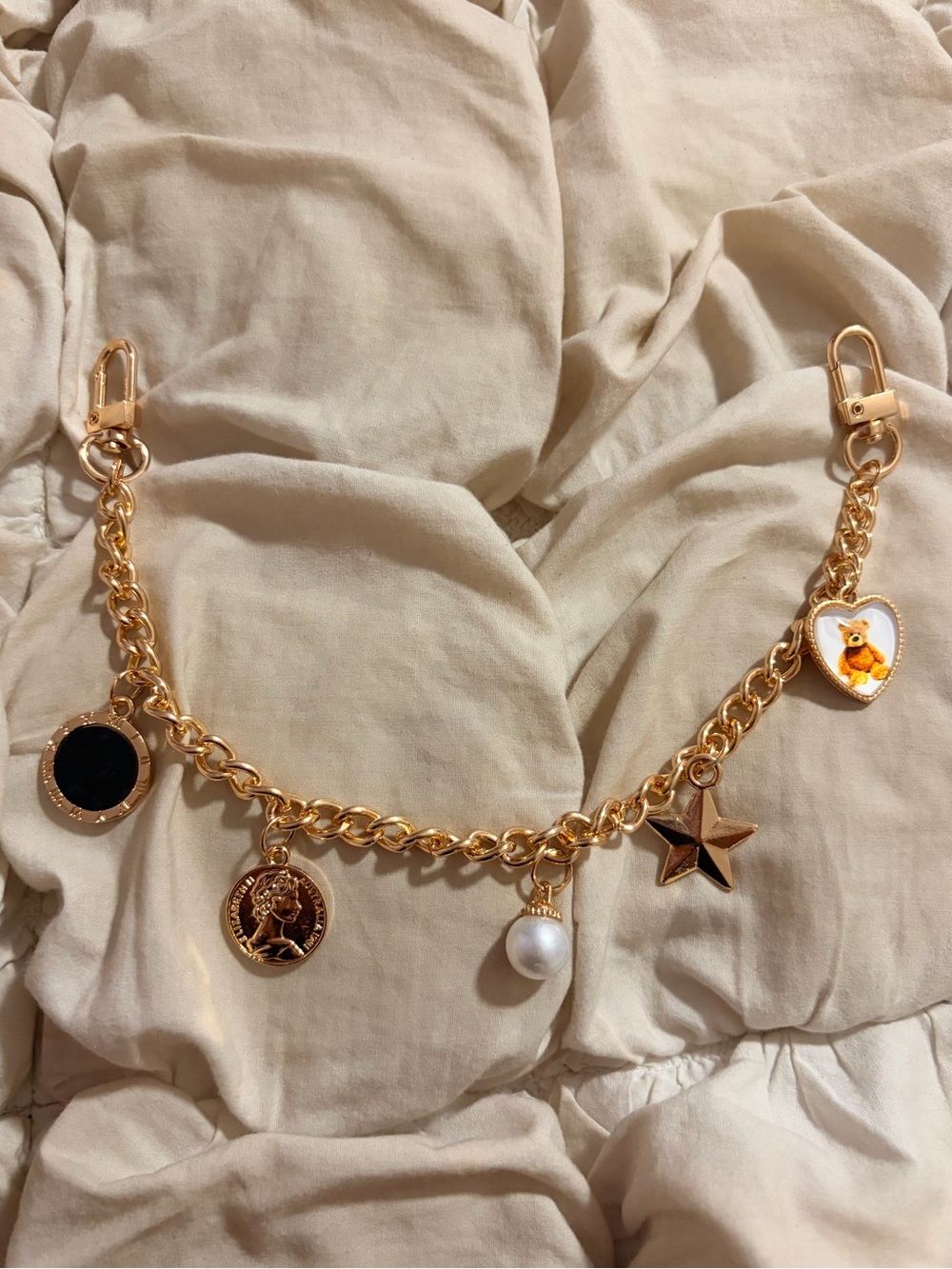 Free People Gold Tone Multi-Charm Chain Bag Strap Whimsigoth Handbag Accessory